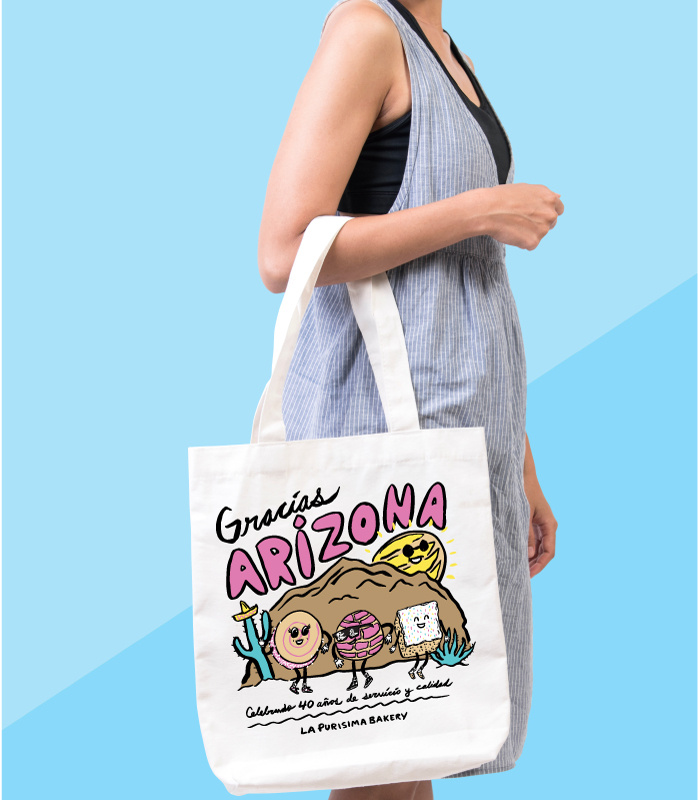 La Purisima 40 Year Anniversary arizona baked goods bakery cactus cake chicano hand drawn hand lettering illustration mexican mexicanfood southwest totebag vintage