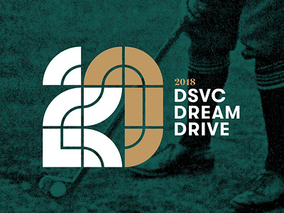 DSVC Dream Drive 20 anniversary brand identity brand mark branding fundraiser geometric golf humor icon identity mark logo modular numerals poster print retro sport symbol vintage