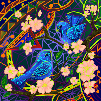 Blue birds. art birds branding creative design flowers graphic design illustration ui