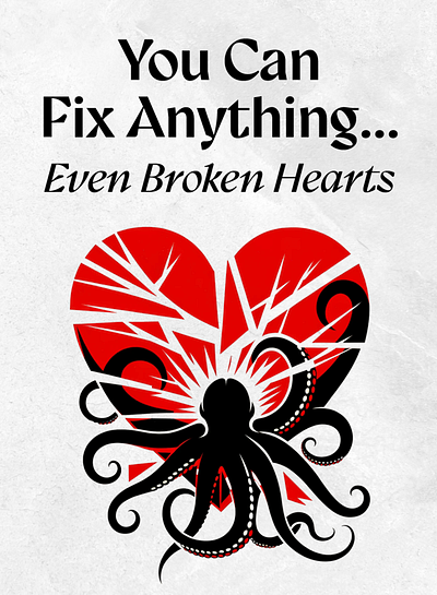 Octopus Heart - Book Cover Design ai broken heart custom illustration generative ai graphic design red and black shadow octopus shattered heart