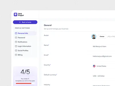 User Profile | No code website builder | SaaS Web Application product design profile settings scaleable ui design user experience user profile ux design web app web application