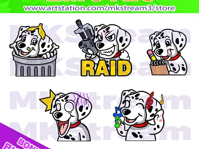 Twitch emotes dalmatian dog trash, raid, note, shock & dance animated emotes anime cute dalmatian dalmatian dog dalmatian emotes dance design discord emotes dog dog emotes emote emotes illustration note raid shock sub badge trash twitch emotes