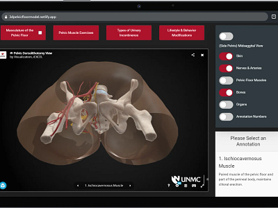 UNMC 3D Pelvic Floor App - Biomedical Association Award Winner healthcare medicalcenter ui ux