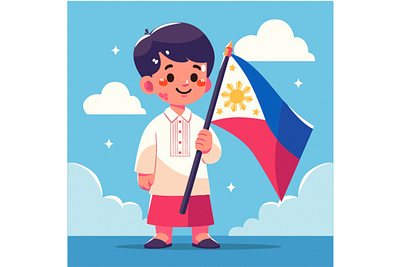 Hand Drawn Philippines Independence Day with Flag Illustration cartoon celebration commemorating country culture day event flag heroes history holiday illustration independence national patriotic peace philippines vector war