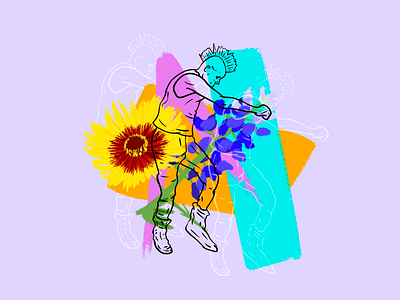 Mosh Pit Dancer & Flowers 02 color dancer hand drawn illustration juxtaposition mosh pit movement procreate shapes