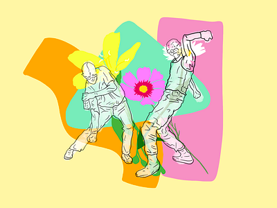 Mosh Pit Dancer & Flowers 03 colors dancers flowers hand drawn illustration mosh pit procreate shapes