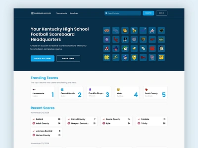 Bluegrass Archives Home Page blue branding design guest home page homepage kentucky layout sports team teams trending ui user web
