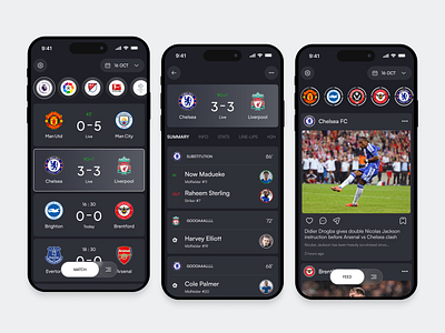 Obiscore - Live Score Mobile App design feed football live score live score app mobile mobile app news score ui