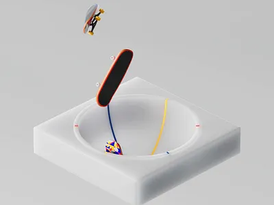 Flipping Out 3d animation blue jump ramp skateboard white yellow