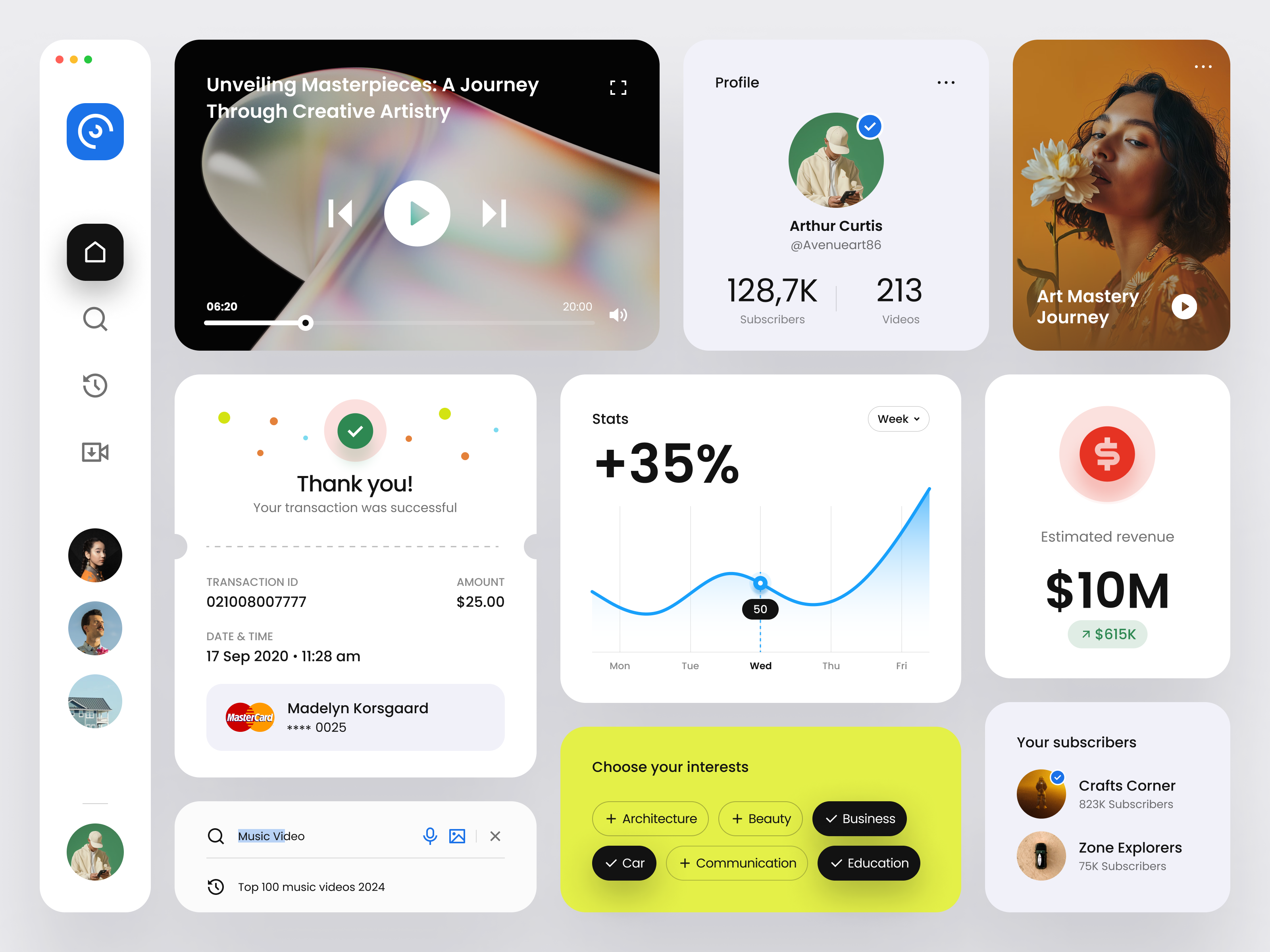 Example of UI elements for a video platform
