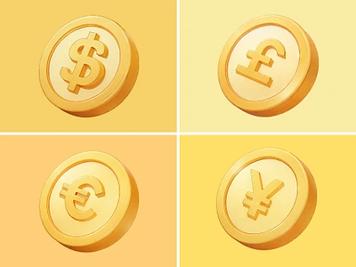 Gold Coin Icon Cartoon Illustration 3d cartoon coin cute design dollar euro gold icon illustration money pastel pound rendering yen