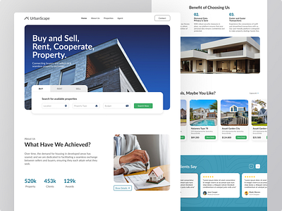 UrbanScpae - Real Estate Landing Page agency apartment architecture booking branding building clean ui construction design homepage house interior landing page: property real estate realtor residence ui web design website