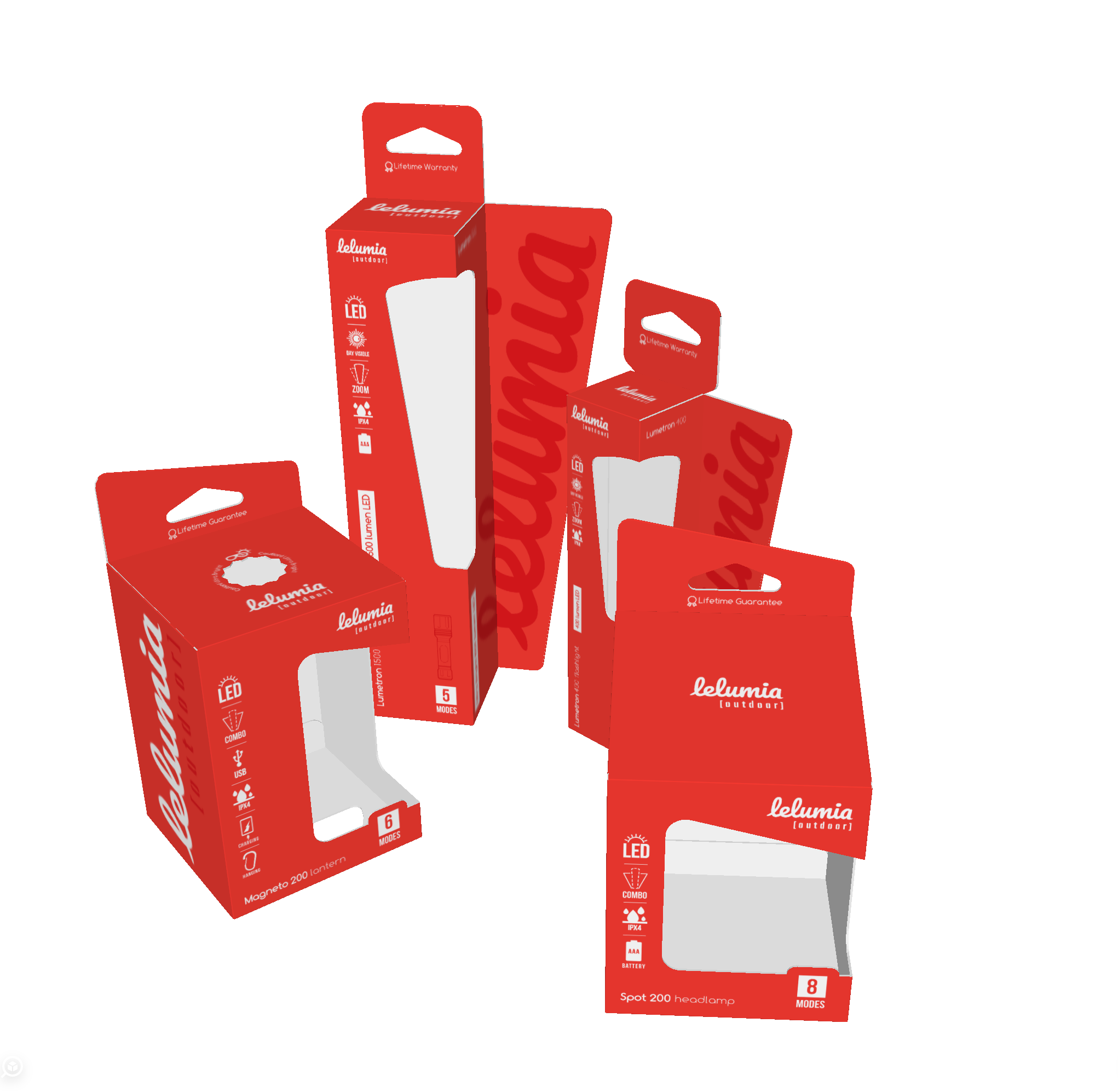 Outdoor Lighting (Packaging Design) 3d branding cycling die line flashlight graphic design neonultra packaging product packaging render