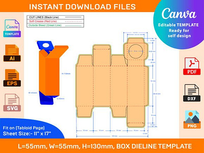 Cosmetic Tube Box Wide Dieline Template box box die cut branding design dieline illustration packaging packaging design vector