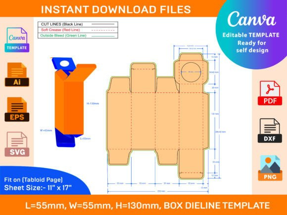 Cosmetic Tube Box Wide Dieline Template