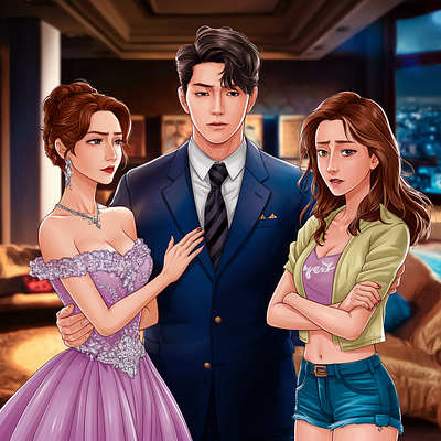 K-Drama Fan Art - Love Triangle Digital Illustrations drama fan art kdrama korean drama