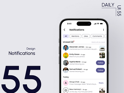 Day 55: Notification List daily ui challenge information architecture mobile app design notification list screen design ui design user experience user interface