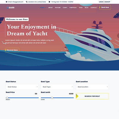 Barr - Yacht Party HTML5 Landing Page Template animation branding design flat illustration logo minimal typography ui website