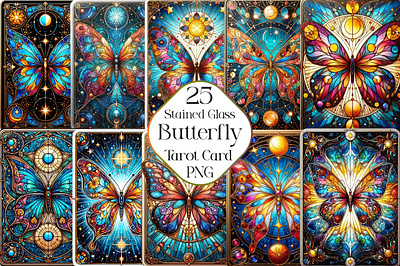 Stained Glass Butterfly Tarot Card flying