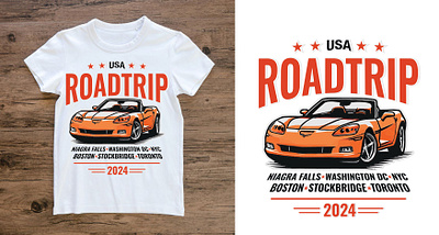 T-shirt design for USA roadtrip 2024car race car carlogo roadtrip t shirt toronto usa vector t shirt