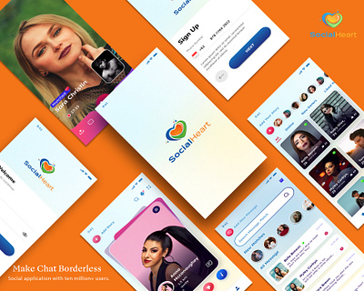 Make Chat Borderless: SocialHeart Dating App 3d animation borderlesscommunication graphic design multilingualsupport ui
