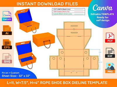 Rope Handle Shoe Box Dieline Small Size box box die cut branding design dieline illustration packaging packaging design vector