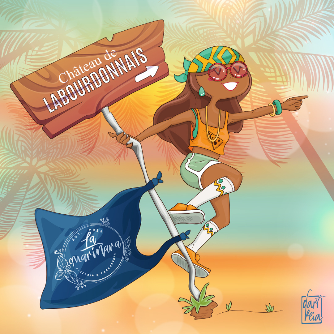 La Marinara goes to the Château de Labourdonnais adobeillustrator characterdesign digitalartist digitalillustration event graphicdesign graphicillustrated livemusic musicfestival pizza pizzaplace vectorart vectorillustration
