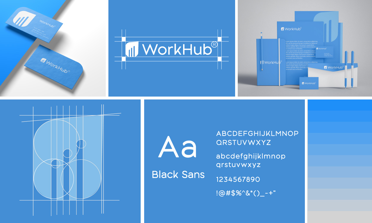WorkHub Brand style Guide adobe illustrator adobe photoshop advertising brand brand book brand identity brand style guide branding bussiness corporate identity custom logo design graphic design guidelines logo logo design visual identity