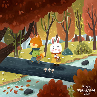 Autumn animal Illustration adventure animal autumn character children childrens book childrens illustration cute illustration illustration procreate