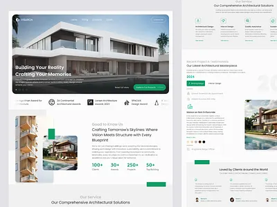 Visarch - Architecture Company Landing Page app architech architectural architecture branding building company company profile design gallery graphic design green landing page profile skyscrapper typography ui ux vector villa