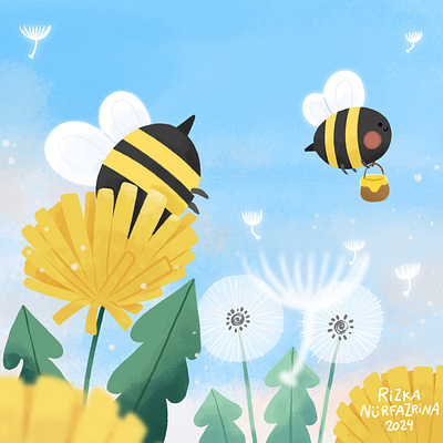 Flower and Bee Illustration adventure animal bee bugs character design children childrens book childrens illustration cute cute illustration design flower honey illustration procreate
