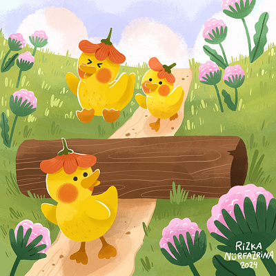 Ducks on Walk Illustration adventure animal animation character children childrens book childrens illustration cute cute illustration duck illustration procreate