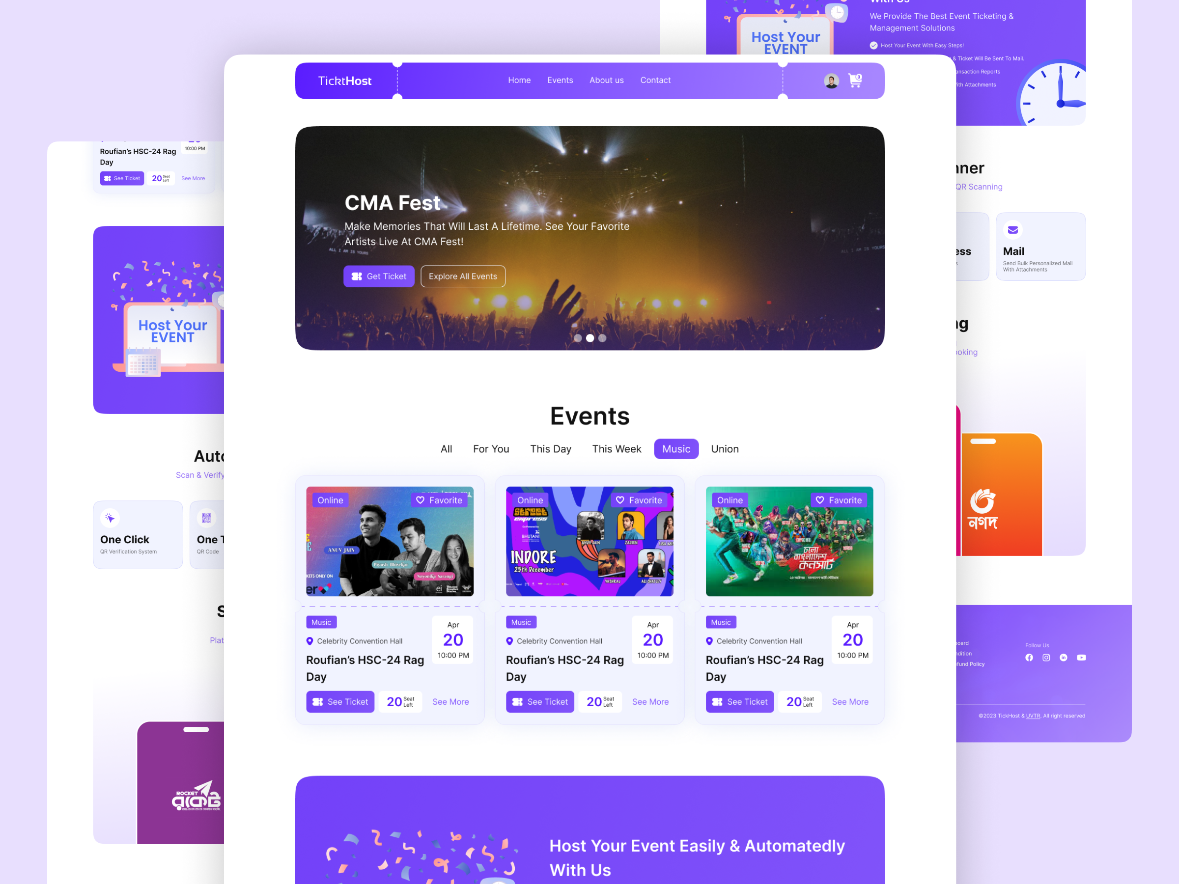 Tikhost Ticket Booking & Registration Web landing page design landing page registration ticket booking tikhost ui user interface ux
