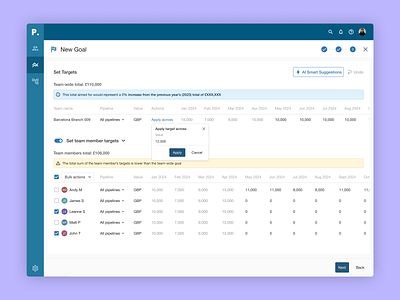 Sales & MarTech Team Goal Setting Flow b2b b2c branding crm design funnel goal goals goalsetting marketing martech pipeline prospect prospectcrm saas sales step stepper ui ux