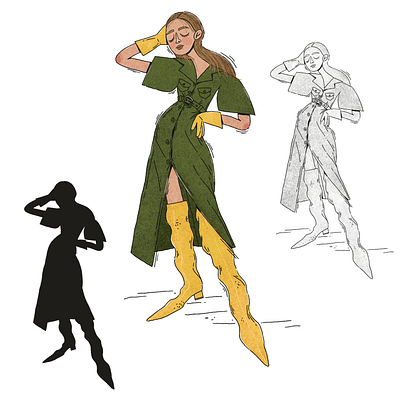 Lady in yellow gloves character design clothes digital art digital illustration fashion fashion illustration girl lineart people illustration portrait poses procreate