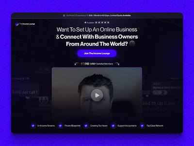 Business Networking Landing Page business conversion rate dark theme funnel hero hero section landing page networking networking site purple vsl website