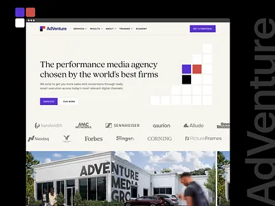 AdventurePPC: Homepage Refresh animation branding clean clients cta design homepage landing page logo marketing minimal portfolio purple red ui web webflow website yellow