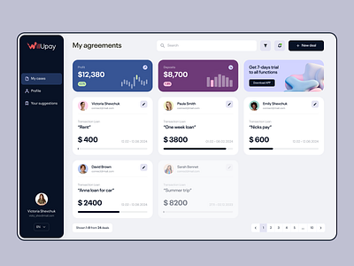 WillUpay startap dashboard analitics app bank design loan product ui ux web