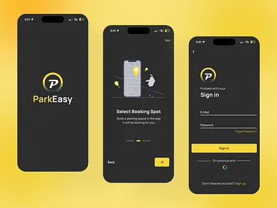 Parking Finder App app booking design finder graphic design illustration log in page logo mobile app onboarding park finder app parking parking finder ui ui ux design ux ux design