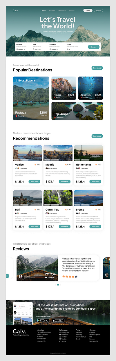 Travelling Website Design, Calv. design figma travelling ui ux web design website