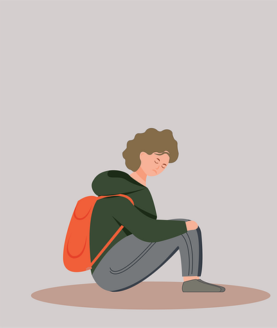 Person sitting tired and feeling numb anxious blank expression burnout depression disconnected emotional wellbeing emotionless flat illustration lost muted colors numb overwhelmed seeking help slouching stressed ui