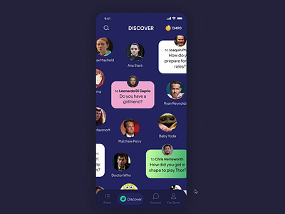 AI app for fans ai celebrity fans fusion futuristic infinity scroll ui unusual ui ux