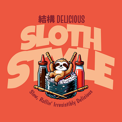 Sloth Style adorable cartoon chill cute design funny kittl pop culture print on demand printondemand sloth sushi t shirt t shirt design tshirt tshirtdesign