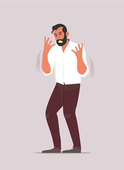 Flat illustration of a stressed man anxiety character illustration deadline pressure design ental health resources flat illustration graphic design illustration overwhelmed shaking stressed man take a break trembling ui vector