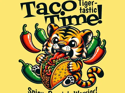 Taco Time! adorable cartoon cute design funny kittl pop culture print n demand printondemand t shirt t shirt design taco tiger tshirt tshirtdesign