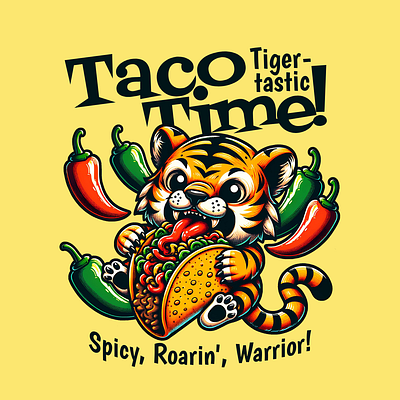 Taco Time! adorable cartoon cute design funny kittl pop culture print n demand printondemand t shirt t shirt design taco tiger tshirt tshirtdesign