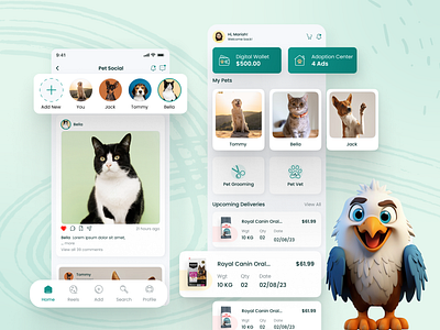 Pet Shack - Mobile App Design cat app dog app pet adoption app pet app pet food pet food app pet gromming pet mobile app pet story pet vet