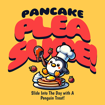 Pancake Pleasure adorable cartoon cute design funny kittl pancake penguin pop culture print on demand printondemand t shirt t shirt design tshirt tshirtdesign