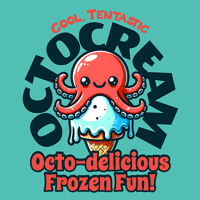 Octocream adorable cartoon cute design funny ice cream icecream kittl octopus pop culture print on demand printondemand t shirt t shirt design tshirt tshirtdesign