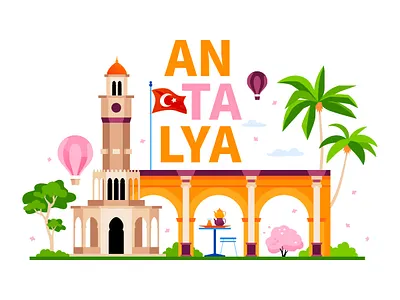 Antalya Travel Illustration antalya attraction design flat design illustration landmark national sight style tourism travel turkey turkish vector